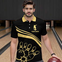 Load image into Gallery viewer, Black&amp;Gold Bowling Polo Shirt For Men Custom Bowling Jersey Vintage Bowling Team League Shirt BDT114