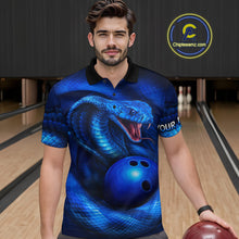 Load image into Gallery viewer, Custom 3D Blue Cobra Snake Bowling Team Shirt Bowling Jersey Outfit for Men Polo &amp; Quarter-Zip QZT723