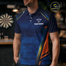 Load image into Gallery viewer, Men’s Custom Darts Team Shirt With Blue Grunge Texture And Fiery Dartboard NYN0312
