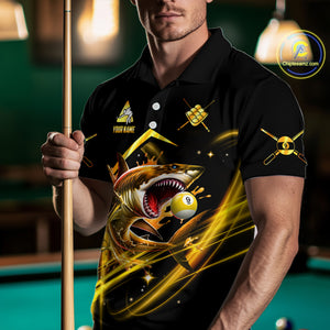 Yellow 9 Ball Pool Billiard Shark Polo & Quarter Zip For Men Custom Team League Billiard Jerseys TDM4475