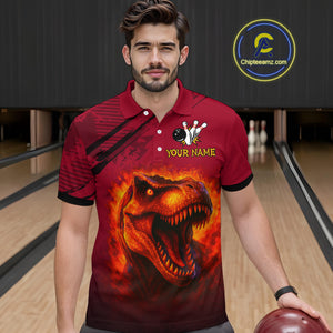 Red Dinosaur Bowling Custom Men Bowling Shirt Polo & Quarter-Zip Bowling Team Jerseys HNT72