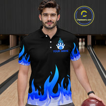 Load image into Gallery viewer, Custom Blue Flame Bowling Shirts for Men Polo &amp; Quarter-Zip Bowling Team Jerseys HNT82