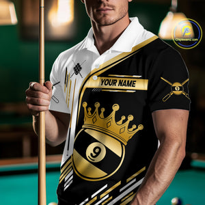 Personalized Golden 9 Ball Pool Crown Billiard Shirt For Men Custom Billiard Team Jerseys Uniform TDM4183
