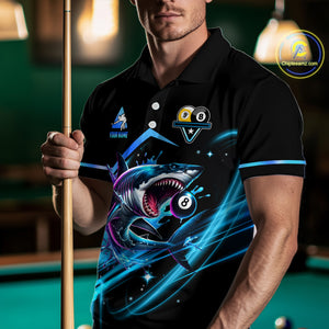 Blue 8 Ball & 9 Ball Pool Billiard Shark Polo & Quarter Zip For Men Custom Team Billiard Jerseys TDM3853
