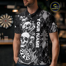 Load image into Gallery viewer, Black Grey Grunge Argyle Skull Dart Shirts Custom Men's Dart Jerseys Team Polo &amp; Quarter Zip TDM3836