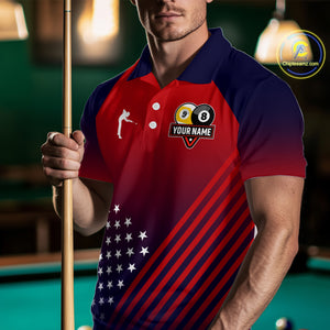 Personalized US Flag Billiard 8 Ball & 9 Ball Pool Polo, 1/4 Zip For Men, Billiard Team Jersey TDM3800