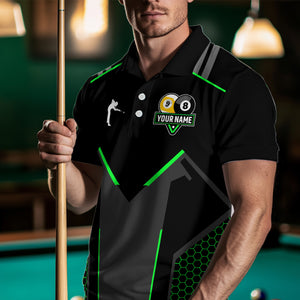 Personalized Billiard 8 Ball & 9 Ball Pool Polo, 1/4 Zip For Men Custom Team Billiard Jersey |Green TDM3581