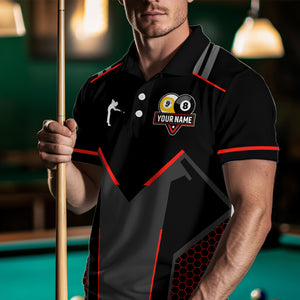 Personalized Billiard 8 Ball & 9 Ball Pool Polo, 1/4 Zip For Men Custom Team Billiard Jerseys |Red TDM3547