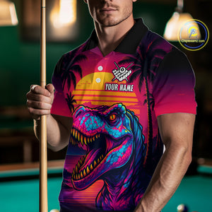 Custom Neon Dinosaur 8 Ball Billiard Shirt for Men Polo & Quarter-Zip Billiard Team Jerseys NNT81
