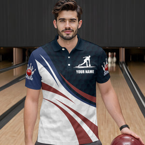 Personalized Red Blue & White Bowling Shirt Patriotic Polo Bowling Jersey for Men & Women QZT677