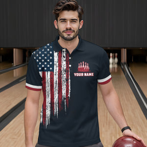 Custom Bowling Shirt With Name American Flag Bowling Jersey For Men Bowling Polo Shirt For Team BDT33