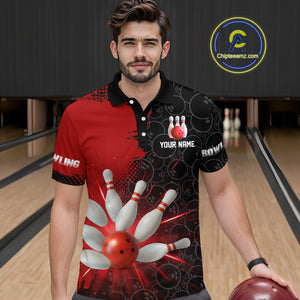 Custom Red&Black Bowling Shirts for Men Women Team Bowling Polo and Quarter Zip MBL97