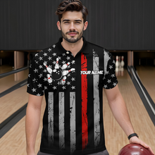 Load image into Gallery viewer, US Red Flag Bowling Shirt for Men Custom Name Polo &amp; Quarter-Zip Bowling Jersey Bowling Team Shirt HNT23