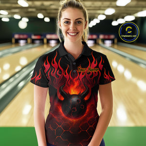 Red Flame Demon Bowling Ball Shirt for Women Custom Bowling Team Jersey Bowling Outfit Polo & Quarter-Zip QZT758