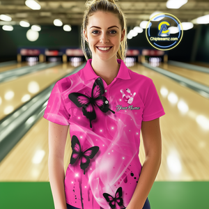 Custom Pink Butterflies Bowling Shirts for Men Women Team MBL120