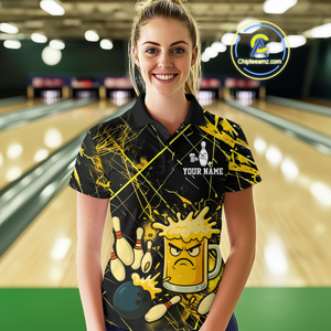 Custom Yellow Funny Beer Bowling Shirt Team Bowling League Jersey for Women Bowling Outfit QZT767
