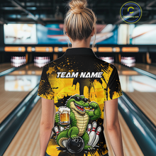 Load image into Gallery viewer, Custom Beer Alligator Bowling Jersey for Women Bowling Polo &amp; 1/4 Zip Bowling Team Shirts HNT271