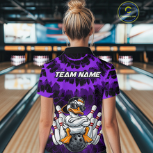 Load image into Gallery viewer, Custom Purple Funny Duck Bowling Jersey for Women Bowling Uniform Polo &amp; 1/4 Zip Bowling Team Shirts HNT238