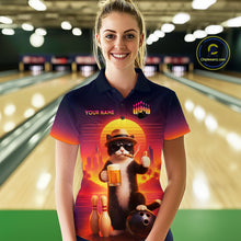 Load image into Gallery viewer, Custom Beer Cat Retro Bowling Shirt for Women Cat Funny Beer Bowling Team Jersey Polo &amp;1/4 Zip HNT275