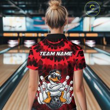 Load image into Gallery viewer, Custom Red Funny Duck Bowling Jersey for Women Bowling Uniform Polo &amp; 1/4 Zip Bowling Team Shirts HNT238