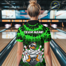 Load image into Gallery viewer, Custom Green Funny Duck Bowling Jersey for Women Bowling Uniform Polo &amp; 1/4 Zip Bowling Team Shirts HNT238
