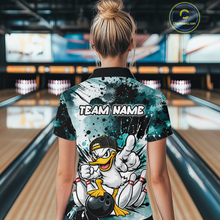 Load image into Gallery viewer, Custom Teal Funny Duck Bowling Jersey for Women Bowling Uniform Polo &amp; 1/4 Zip Bowling Team Shirts HNT237