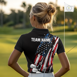 Black American Flag Golf Clubs Women Golf polo shirts custom team name patriotic ladies golf outfit NQS9871
