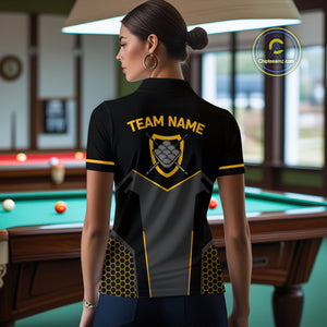 Personalized Yellow Black 9 Ball Billiard Shirt For Women, 9 Ball Pool Team Jersey Polo & 1/4 Zip TDM4476