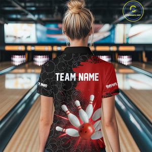 Custom Red&Black Bowling Shirts for Men Women Team Bowling Polo and Quarter Zip MBL97