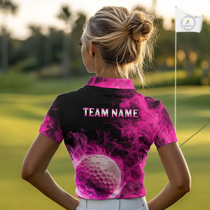 Black and Pink Flame Golf Ball Women Golf polo shirts custom name golf outfit for ladies golf clothes NQS9869