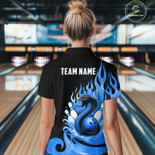Load image into Gallery viewer, Custom Blue Flame Cobra Snake Bowling Shirt Polo Bowling Team League Bowling Jersey QZT694
