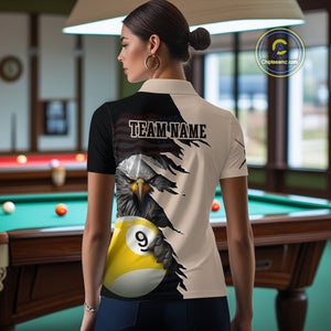 Personalized 9 Ball American Flag Eagle Billiard Shirts for Women Billiard Team Shirts NNT69