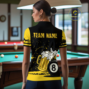Custom Black and Yellow 8 Ball Beer Billiard Shirts for Women, Billiard Team Polo & 1/4 Zip Shirts NNT68