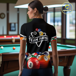 Custom Black 8 Ball Billiard Shirts for Women Billiard Team Shirts Billiard League Polo & 1/4 Zip NNT75