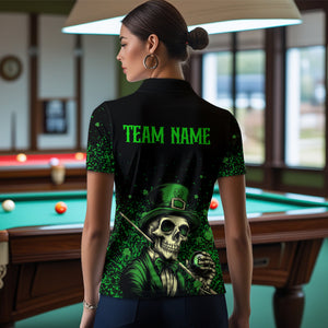 St Patrick Day Funny Skull Ball Billiards Shirt Women Polo & 1/4 Zip Shirts Billiard Team NNT23