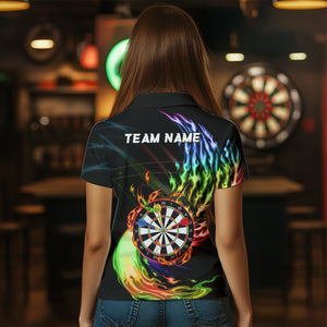 Rainbow Fire Flame Dartboard Darts Polo & Quarter Zip Custom Dart Shirts For Women Dart Jerseys TDM3740