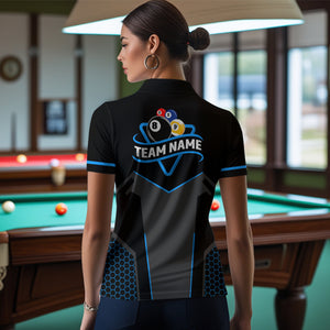 Personalized 8 Ball & 9 Ball Pool Billiard Polo, 1/4 Zip For Women Custom Team Billiard Jerseys |Blue TDM3547