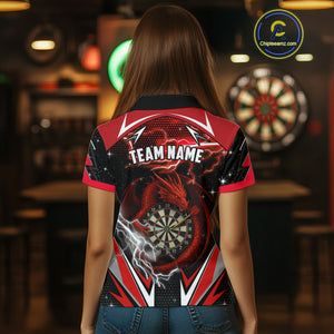Personalized Dragon Dart Shirts For Women – Custom Thunder Red Darts Team Jerseys Polo & Quarter Zip TDM4037