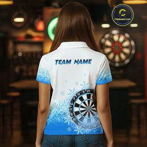 Blue Icy Frozen Darts Shirts With Pocket For Women Custom Darts Team Jerseys TDM4035