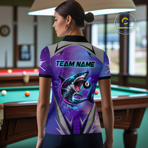Personalized Shark 8 Ball Pool Billiard Shirt For Women Custom Purple Blue Billiard Team Jersey TDM4367