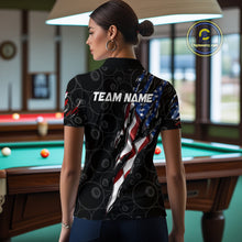 Load image into Gallery viewer, American Flag Scratch Billiard Shirt For Women, Custom 8 Ball Pool Team Jersey Polo &amp; 1/4 Zip TDM4030