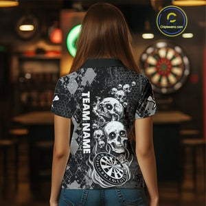 Black Grey Grunge Argyle Skull Dart Shirts Custom Women's Dart Jerseys Team Polo & Quarter Zip TDM3836