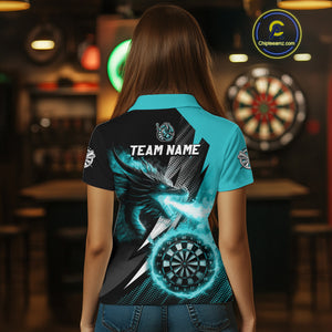 Personalized Strike Black & Turquoise Flaming Dragon Dart Shirts For Women Custom Dart Team Jersey TDM4300