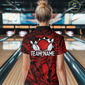 Custom Red Bowling Women Bowling Shirt Polo & Quarter-Zip Bowling Team Jerseys HNT81