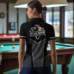 Personalized 8 Ball & 9 Ball Pool Billiard Polo, 1/4 Zip For Women Custom Team Billiard Jersey |White TDM3547