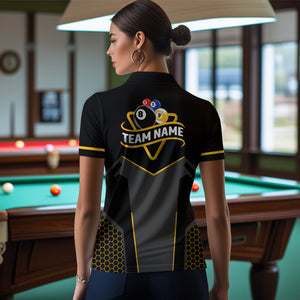 Personalized 8 Ball & 9 Ball Pool Billiard Polo, 1/4 Zip For Women Custom Team Billiard Jersey|Yellow TDM3547