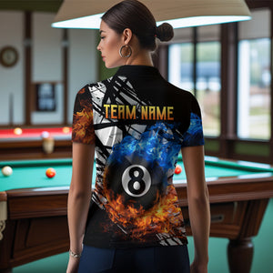 Custom Flame 8 Ball Billiard Shirts for Women Billiard Team Jerseys Polo & 1/4 Zip Shirts NNT46