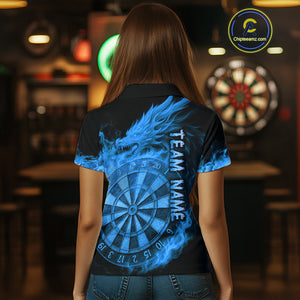 Personalized Blue Dartboard Dragon Flame Darts Shirt For Women Custom Dart Jerseys Polo & 1/4 Zip TDM4070