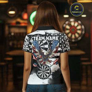 Custom Dart Shirt For Women, Grunge Eagle American Flag Black White Polo, 1/4 Zip Darts Jersey TDM3877