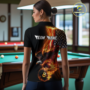 Custom Flaming US Flag Eagle Billiard Jersey for Women Billiard Shirt Billiard Gifts Polo & 1/4 Zip NNT58